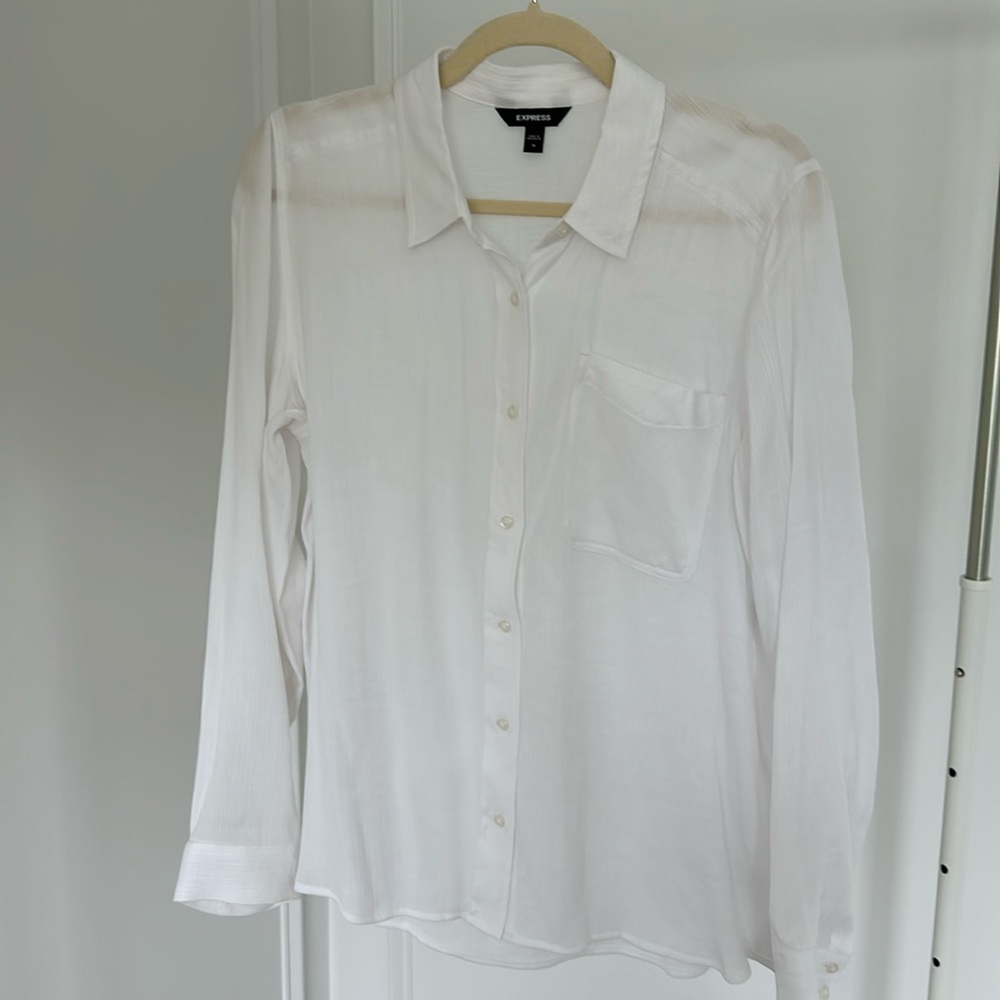 Express White Collared Button Down Top - image 1